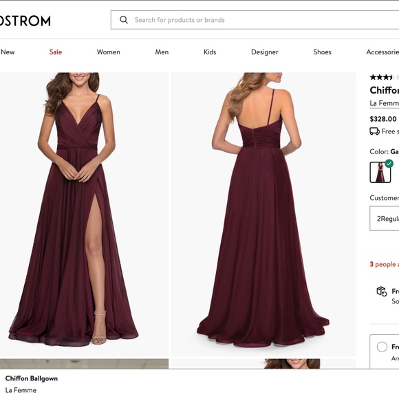 NWT LA FEMME Garnet CHIFFON Pleated Bodice HIGH Slit EVENING Dress BALL GOWN 6 - Picture 5 of 12